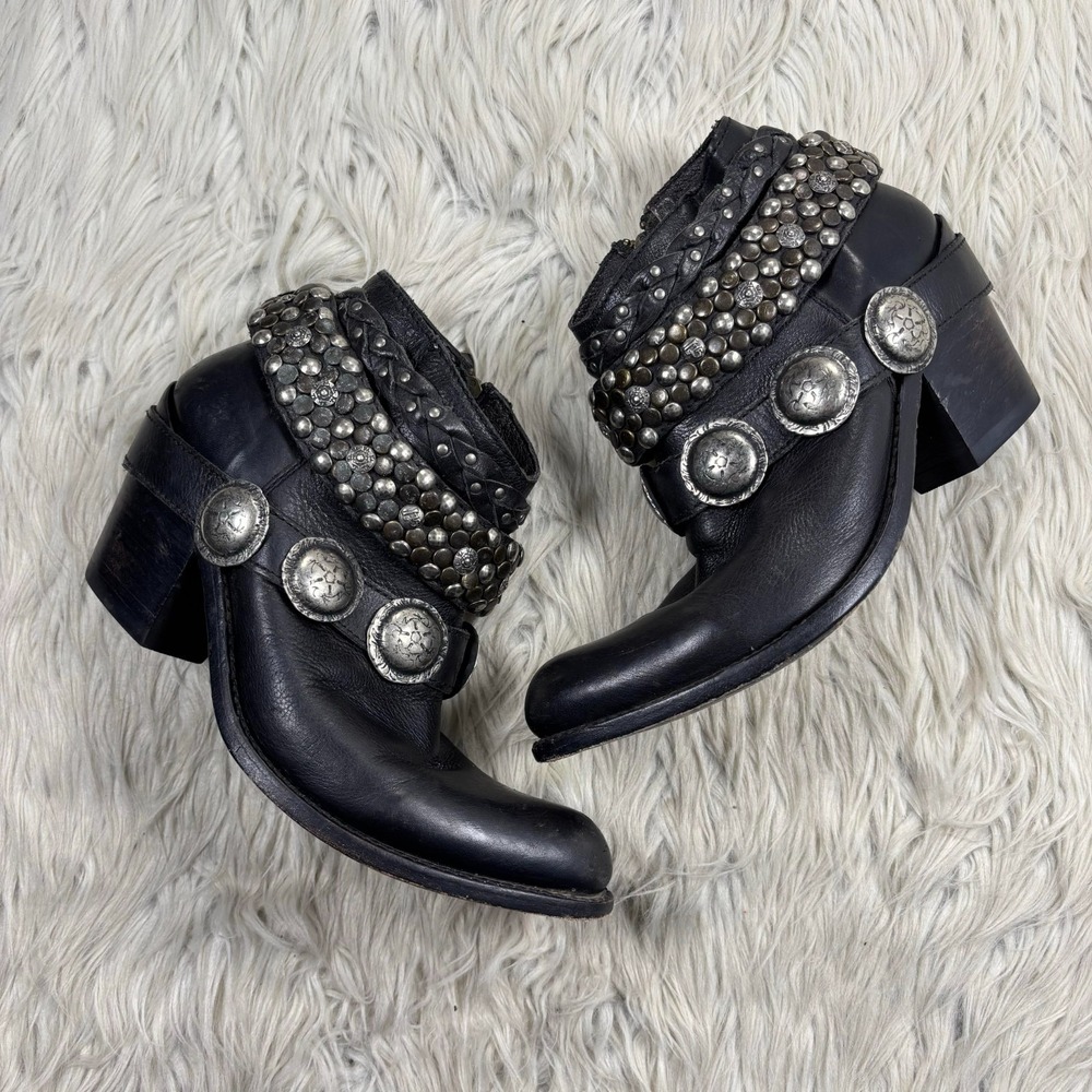Liberty Black Women's 8.5‎ Studded Leather Delano Ankle Boots Boho Western Moto